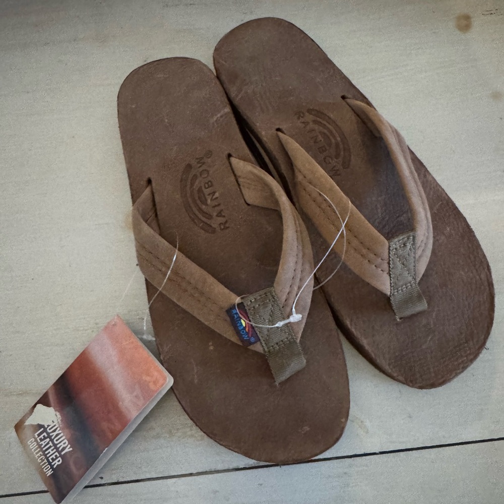 NWT Rainbow Men's Espresso Nogalo Double Layer Flip-Flops